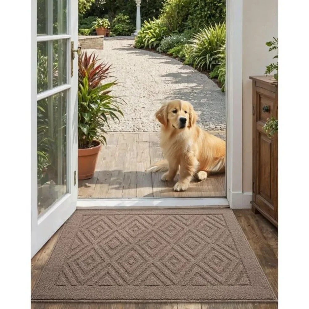 New 24x36Inch Front Door Mat, Non-Slip, Absorbent, Washable Doormat - Beige
